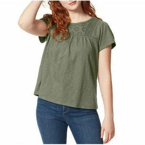 NWT Ella Moss Women's Lace Trim Crew Neck Knit Top Green Size XL $60 Z924